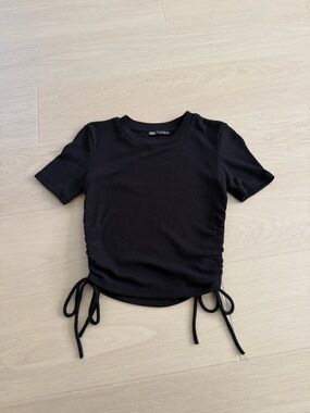 Zara Ribbed Side Tie Crop Top Size S